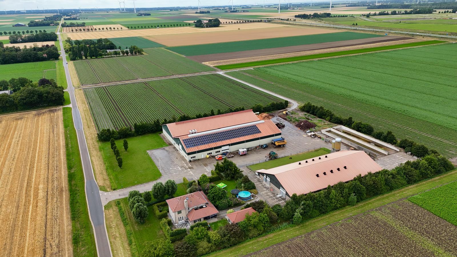 Aerial view of the new yard with shed and calf barn